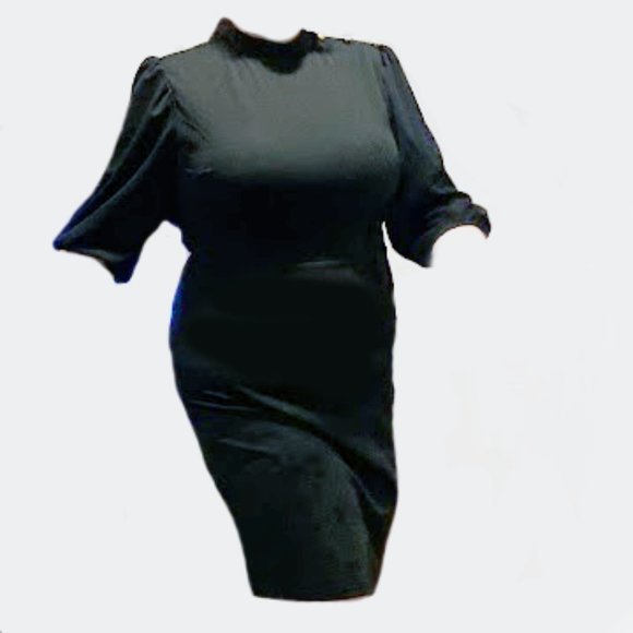 NY&C Black Sheath High Neck Dress with Gold buttons and 3/4 length sleeves XL - Picture 9 of 9